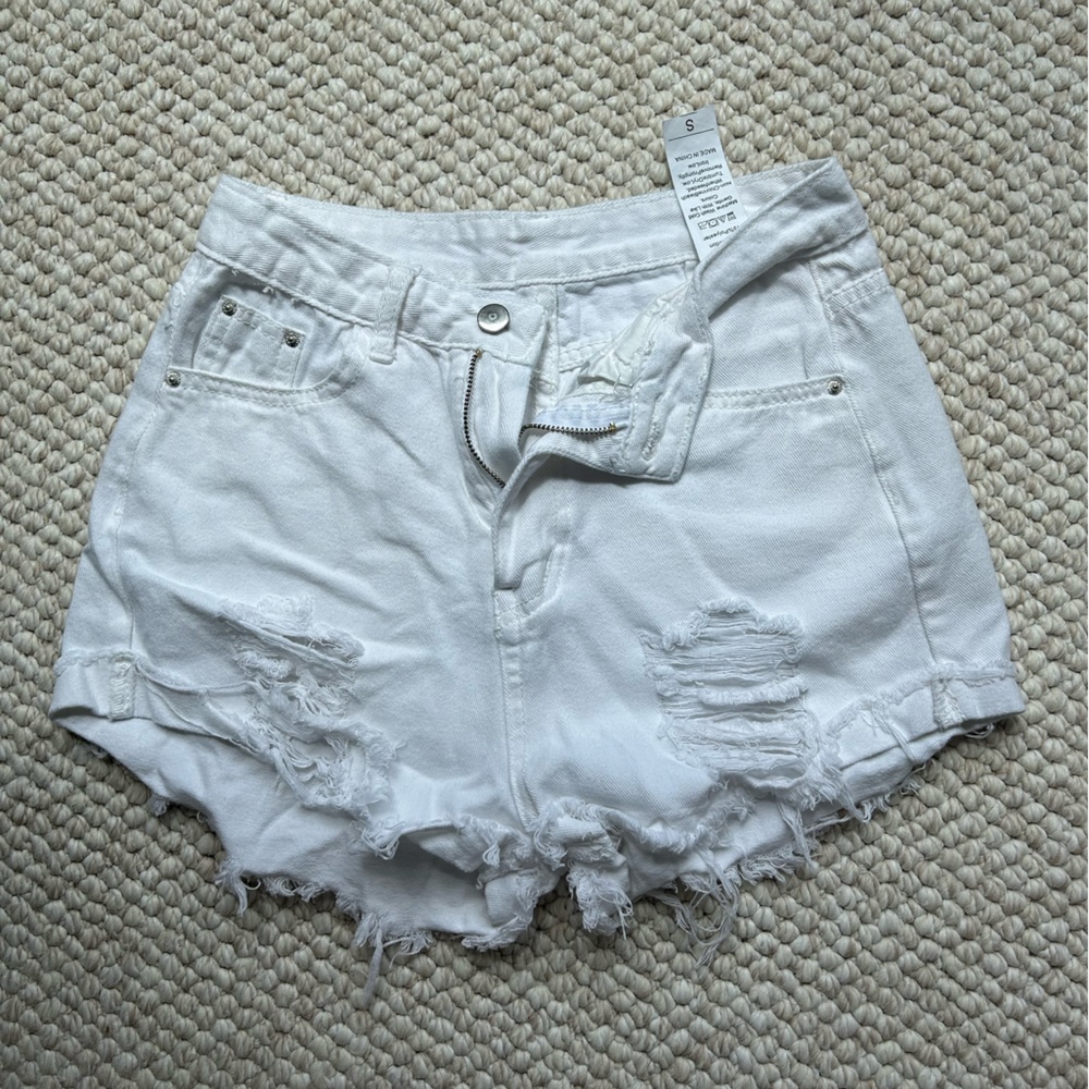 White Distressed Shorts